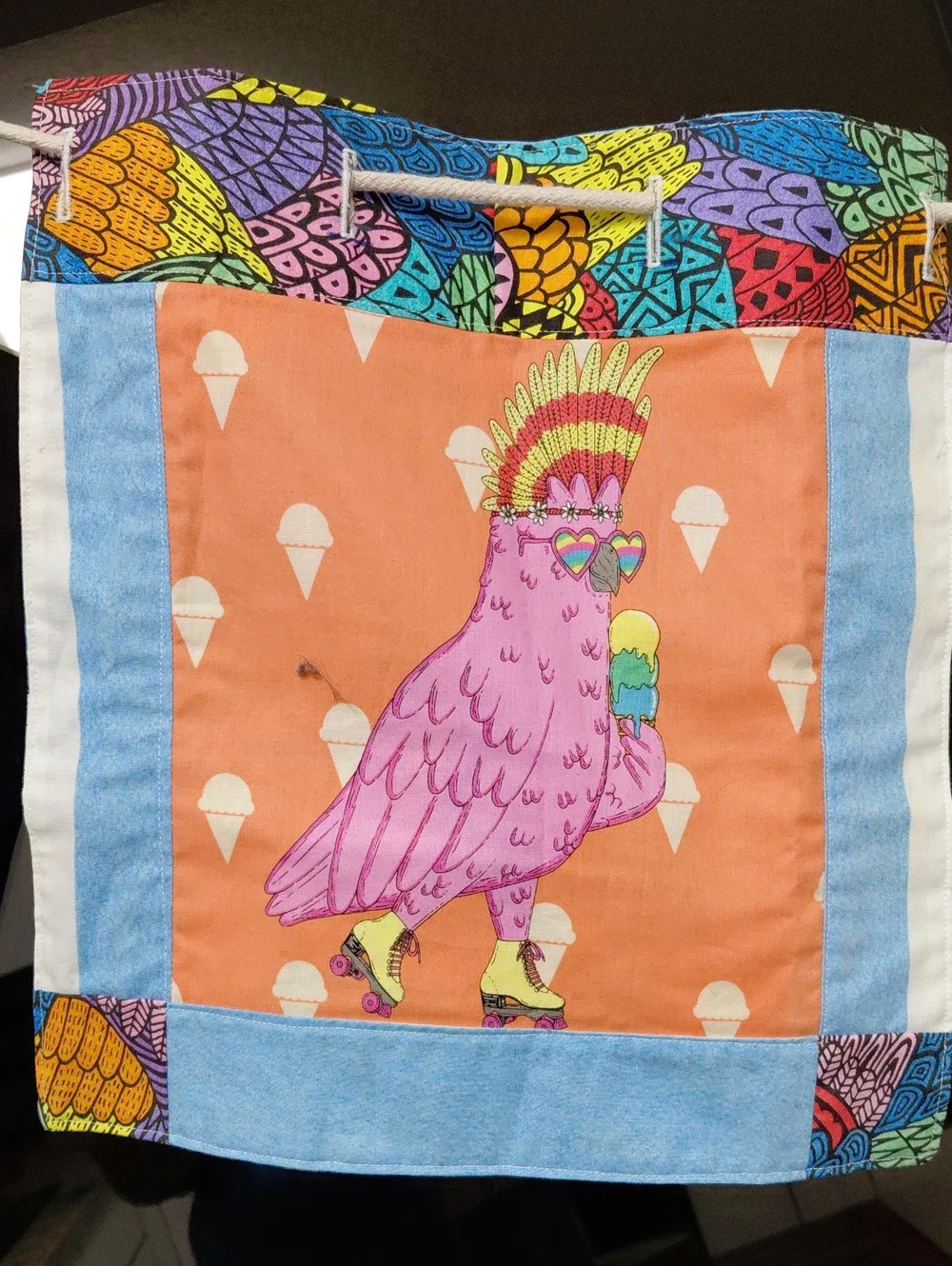 Handmade quilted bunting Fabric Banner Cotton Colorful Birds & Flowers